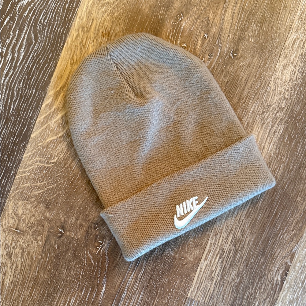 Nike Brown Knit Cuffed Beanie with White Logo